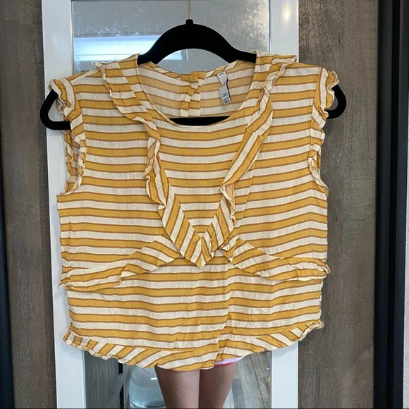 Zara Striped Ruffle Cropped Blouse - Picture 3 of 6